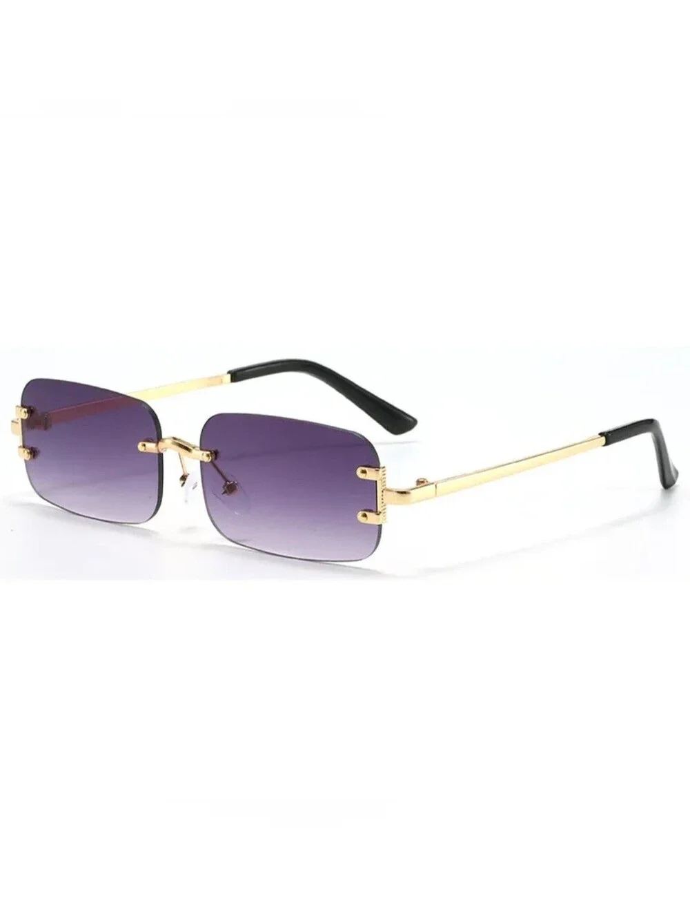 Rimless Purple Gradient Lens Sunglasses with Gold Frame